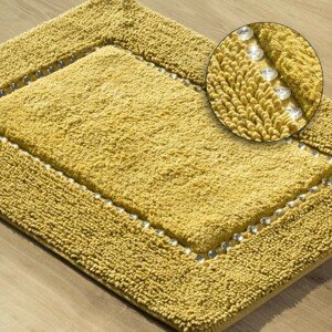 Žltý bavlnený ozdobený koberec do kúpelne