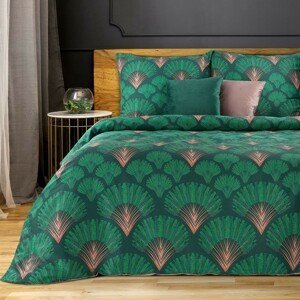 Zeleno ružové ornamentálne posteľné obliečky bavlnený satén 3 časti: 1ks 200x220 + 2ks 70 cmx80