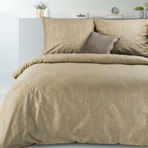 DomTextilu Luxusné béžové bavlnené posteľné obliečky so zlatým motívom listov 3 časti: 1ks 160x200 + 2ks 70x80 Béžová 3 časti: 1ks 160x200 + 2ks 70x80 44753-208830