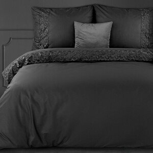 DomTextilu Luxusné čierne bavlnené posteľné obliečky so saténovým leskom a čipkou 3 časti: 1ks 160x200 + 2ks 70x80 Čierna 3 časti: 1ks 160x200 + 2ks 70x80 44861-209035