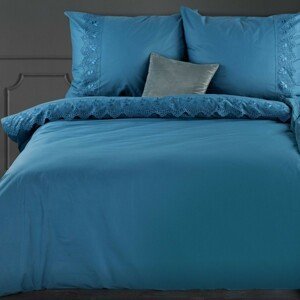 DomTextilu Krásne jednofarebné modré bavlnené posteľné obliečky zdobené čipkou 3 časti: 1ks 160x200 + 2ks 70x80 Modrá 3 časti: 1ks 160x200 + 2ks 70x80 44862-209037