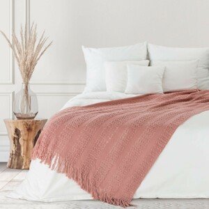 DomTextilu Hrejivá ružová pletená deka z akrylu s ozdobnými strapcami 130 x 170 cm 45456 Ružová