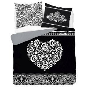 DomTextilu Čiernobiele bavlnené posteľné obliečky s folklórnym motívom 3 časti: 1ks 160 cmx200 + 2ks 70 cmx80 Čierna 46132-216770