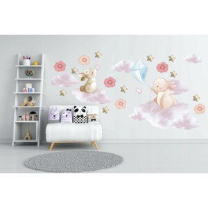 domtextilu.sk Ružová nálepka na stenu s roztomilými zajačikmi 80 x 160 cm 46199