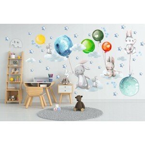 domtextilu.sk Nálepky do detskej izby zajačiky s farebnými balónmi 60 x 120 cm 46200-216724