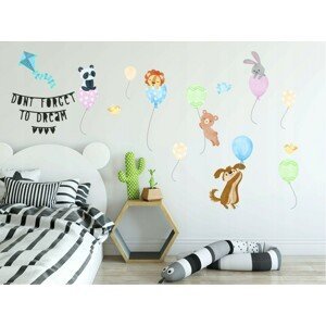 DomTextilu Veselá nálepka do detskej izby zvieratká na balónoch 80x160 cm