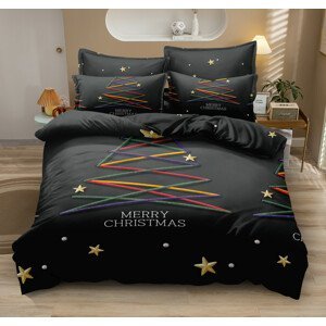 DomTextilu Luxusné čierne posteľné obliečky s motívom vianočného stromčeka 3 časti: 1ks 200x220 + 2ks 70 cmx80 Čierna 180x220 cm 47039-218406