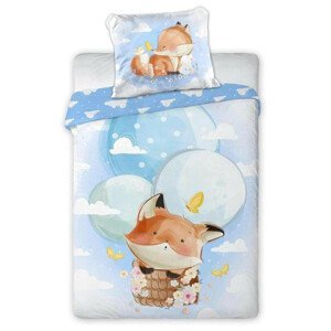 Bavlnená posteľná bielizeň pre deti s líškou a modrými balónikmi 2ks: 100 cmx135 + obliečka 40x60 Modrá