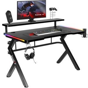 DomTextilu Kvalitný herný stôl s RGB LED osvetlením HUZHERO-5-0-RGB Čierna
