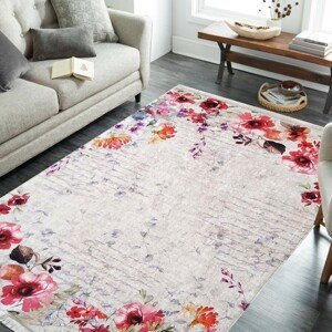 DomTextilu Protišmykový koberec červenej farby s kvetmi 55125-234486