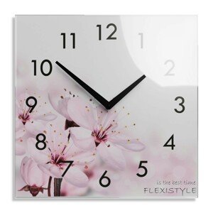 domtextilu.sk Dekoračné sklenené hodiny 30 cm s motívom kvitnúcich kvetov 57306