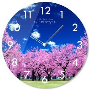 domtextilu.sk Okrúhle sklenené hodiny 30 cm s motívom kvitnúcich stromov 57470