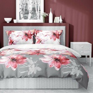 Bavlnená posteľná bielizeň s krásnym vzorom červeno-ružových kvetín 3 časti: 1ks 160x200 + 2ks 70x80 Ružová