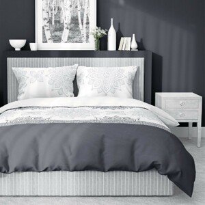 Bavlnená posteľná bielizeň so šedou mandalou 3 časti: 1ks 160x200 + 2ks 70x80 Šedá