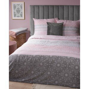 Vzorovaná ružová posteľná bielizeň z bavlneného saténu 3 časti: 1ks 180x200 + 2ks 70x80 Ružová