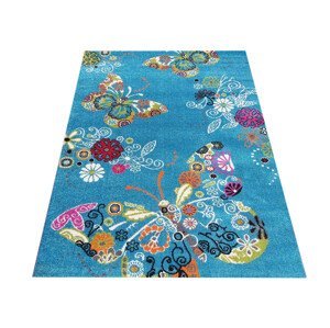 DomTextilu Moderný koberec do detskej izby v modrej farbe s dokonalým motívom motýľov 64144-238333