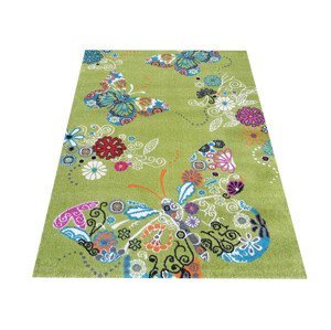 domtextilu.sk Moderný koberec do detskej izby v zelenej farbe s dokonalým motívom motýľov 64145-238334