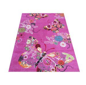 DomTextilu Moderný koberec do detskej izby v ružovej farbe s dokonalým motívom motýľov 64147-238336