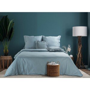 Bavlnená posteľná súprava v modrej farbe PALERMO s ozdobným okrajom a lemovaním na vankúšoch