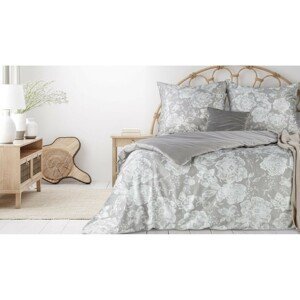 Bavlnená posteľná súprava v sivej farbe SEVILLE s kvetinovou potlačou