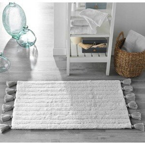 DomTextilu Elegantný jemný koberec v bielej farbe so šedými strapcami 50x80cm 65634