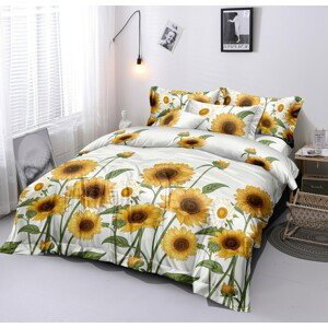 Syntetická bavlnená posteľná bielizeň so slnečnicami 3 časti: 1ks 200x220 + 2ks 70 cmx80 Biela