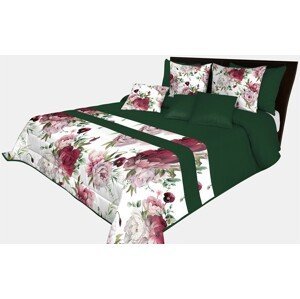 domtextilu.sk Prešívaný prehoz na posteľ v smaragdovo zelenej farbe s dokonalou potlačou ružových pivonií Šírka: 200 cm | Dĺžka: 220 cm 65858-239507
