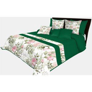 DomTextilu Prešívaný prehoz na posteľ v zelenej farbe s krásnymi ružovými kvetinami Šírka: 170 cm | Dĺžka: 210 cm 65862-239535