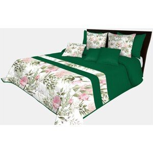 domtextilu.sk Prešívaný prehoz na posteľ v zelenej farbe s krásnymi ružovými kvetinami Šírka: 200 cm | Dĺžka: 220 cm 65862-239537