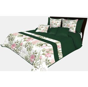 domtextilu.sk Prešívaný prehoz na posteľ v smaragdovo zelenej farbe s krásnymi ružovými kvetinami Šírka: 170 cm | Dĺžka: 210 cm 65863-239544