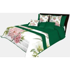 domtextilu.sk Prehoz na posteľ v zelenej farbe s potlačou veľkej ružovej kvetiny Šírka: 200 cm | Dĺžka: 220 cm 65865-239559