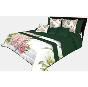 domtextilu.sk Prehoz na posteľ v smaragdovo zelenej farbe s potlačou veľkej ružovej kvetiny Šírka: 170 cm | Dĺžka: 210 cm 65866-239565