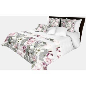domtextilu.sk Romantický prehoz na posteľ v šedo-bielej farbe s nádhernými ružovými kvetinami rôznych druhov Šírka: 240 cm | Dĺžka: 240 cm 65888-239701