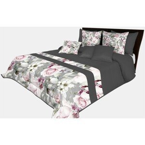 domtextilu.sk Romantický prehoz na posteľ v šedo-čiernej farbe s nádhernými ružovými kvetinami rôznych druhov Šírka: 170 cm | Dĺžka: 210 cm 65889-239705