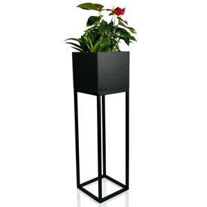 Domtextilu Čierny vysoký minimalistický kovový kvetináč 22X22X80 cm