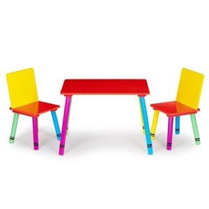 Set detského nábytku drevený stôl + 2 farebné stoličky