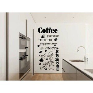 domtextilu.sk Nálepka na stenu do kuchyne s názvami rôznych druhov kávy 50 x 100 cm