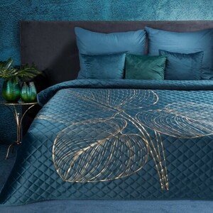 DomTextilu Elegantný prehoz na posteľ BLANKA tmavo modrej farby so zlatým motívom Šírka: 170 cm | Dĺžka: 210 cm 68593-244169