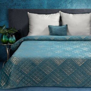 DomTextilu Elegantný prehoz na posteľ tyrkysovej farby so zlatým motívom Šírka: 170 cm | Dĺžka: 210 cm 68929-244796