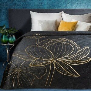 DomTextilu Dizajnový prehoz na posteľ LOTOS čiernej farby so zlatým motívom Šírka: 170 cm | Dĺžka: 210 cm 68992-244833