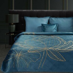 DomTextilu Dizajnový prehoz na posteľ LOTOS modrej farby so zlatým motívom Šírka: 170 cm | Dĺžka: 210 cm 68993-244835