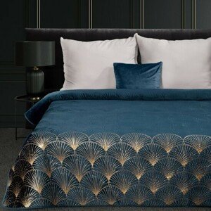 DomTextilu Dizajnový prehoz na posteľ LOTOS tyrkysovej farby so zlatým motívom Šírka: 170 cm | Dĺžka: 210 cm 68995-244837