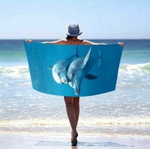 Plážová modrá osuška s delfínmi