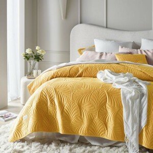 Žltý velúrový prehoz na posteľ Feel 240 x 260 cm
