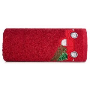 Bavlnený vianočný uterák červený s autom Šírka: 70 cm | Dĺžka: 140 cm