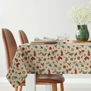 Béžový obrus na stôl s tkaným vianočným vzorom