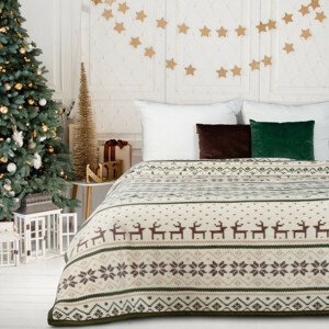 Obojstranná deka krémová s vianočným vzorom Šírka: 150 cm | Dĺžka: 200 cm