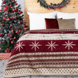 Obojstranná vianočná deka bordová s vločkami Šírka: 150 cm | Dĺžka: 200 cm