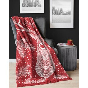 Vianočná deka červená so strapcami a veľkým sobom Šírka: 150 cm | Dĺžka: 200 cm