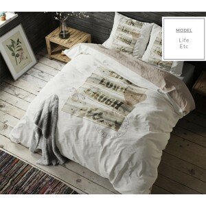 DomTextilu Béžové bavlnené posteľné obliečky s nápisom 160 x 200 cm  Béžová 7332